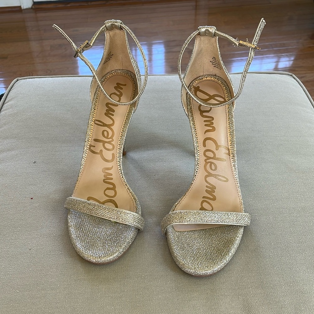 Sam Edelman Patti Gold Glitter Stilettos Heel Sandals Size 8.5